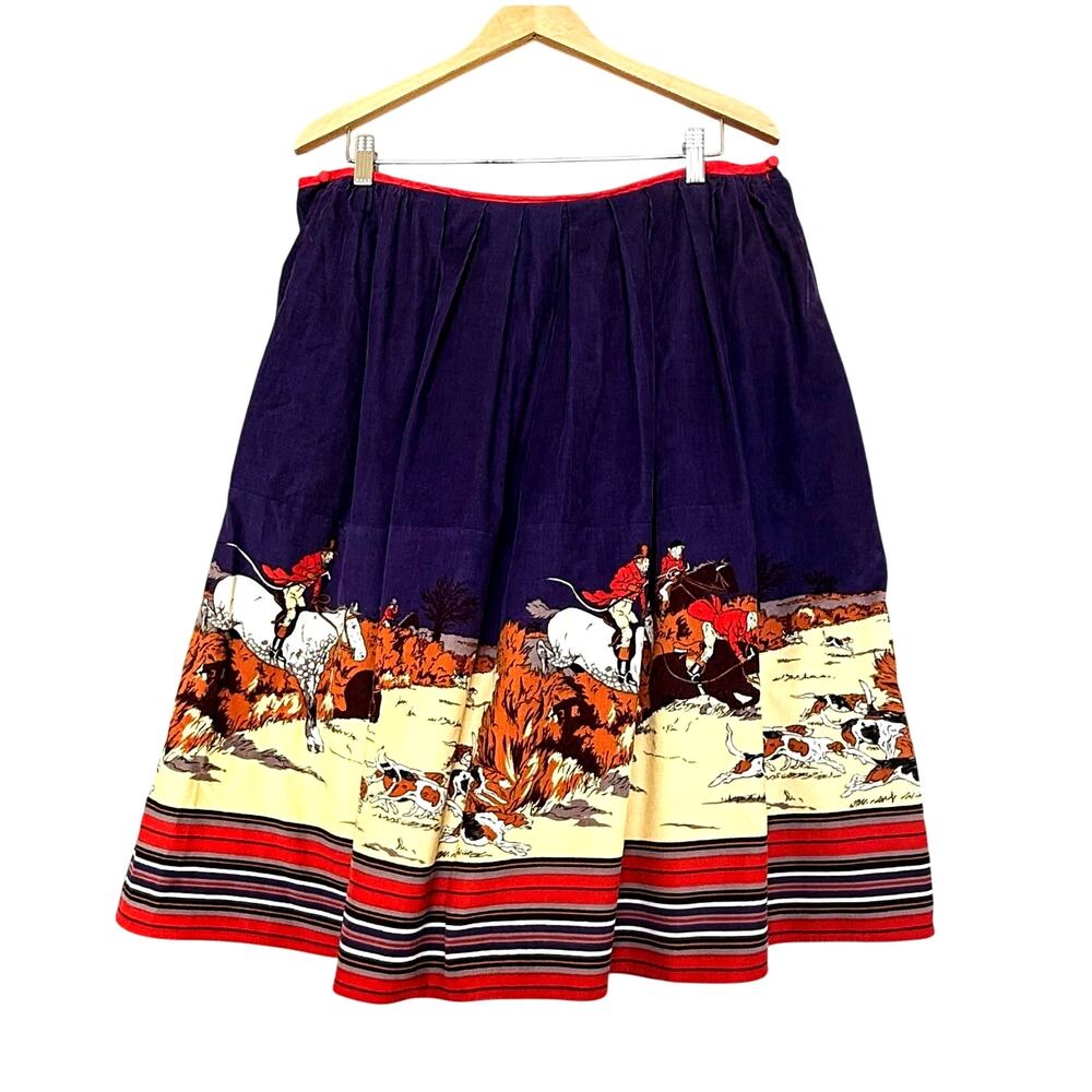 VTG Cullinane Corduroy Midi Skirt 12 Purple Red Horse English Equestrian Preppy